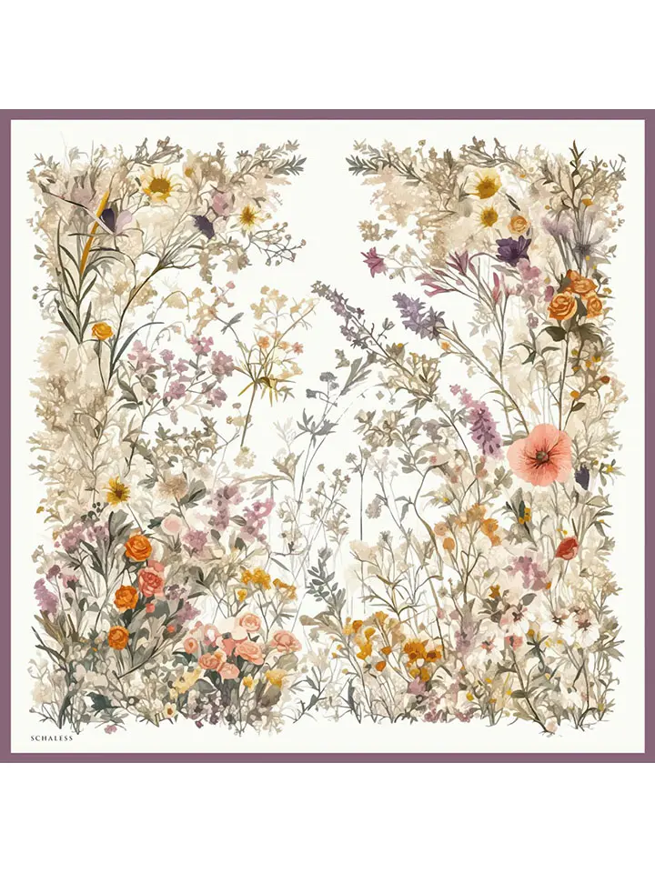 Schaless Serica Ekru Çiçek Desenli Twill İpek Eşarp Resmi-4