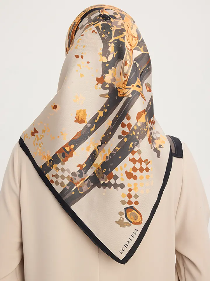 Schaless Serica Gri Fayton Desenli Twill İpek Eşarp Resmi-2
