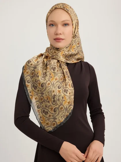 Schaless Aurora Yeşil Çiçek Desenli Janjanlı Eşarp Resmi