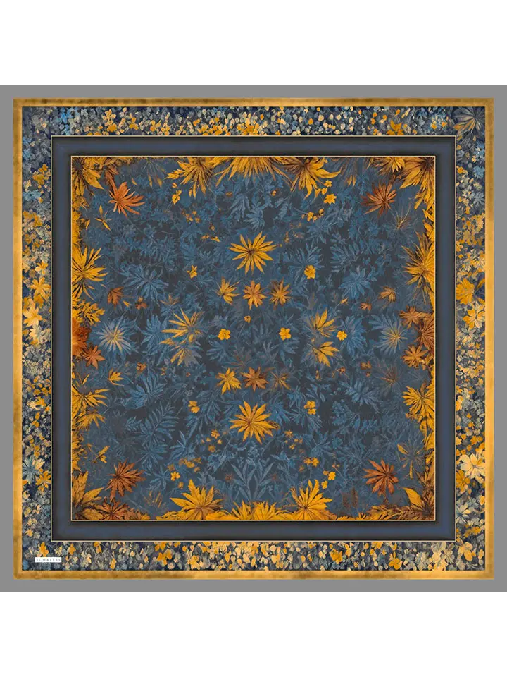 Schaless Aurora Gri Yaprak Desenli Janjanlı Eşarp Resmi-3