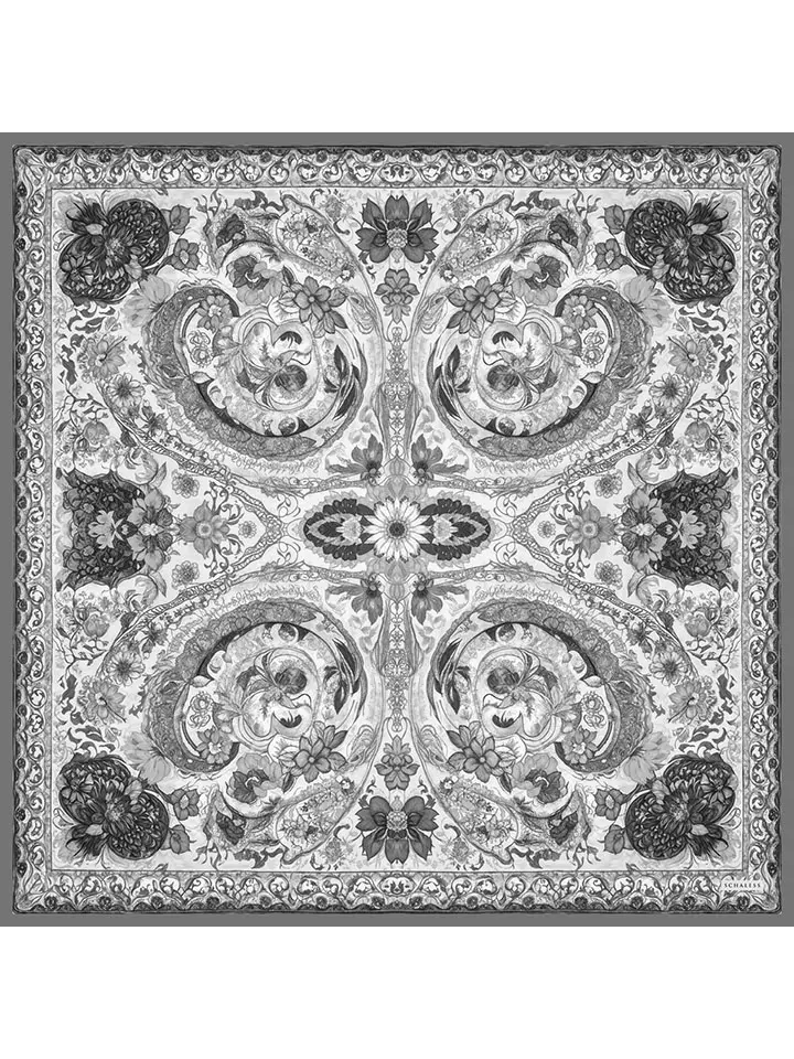 Schaless Efilia Gri Barok Desenli Janjanlı Eşarp Resmi-4