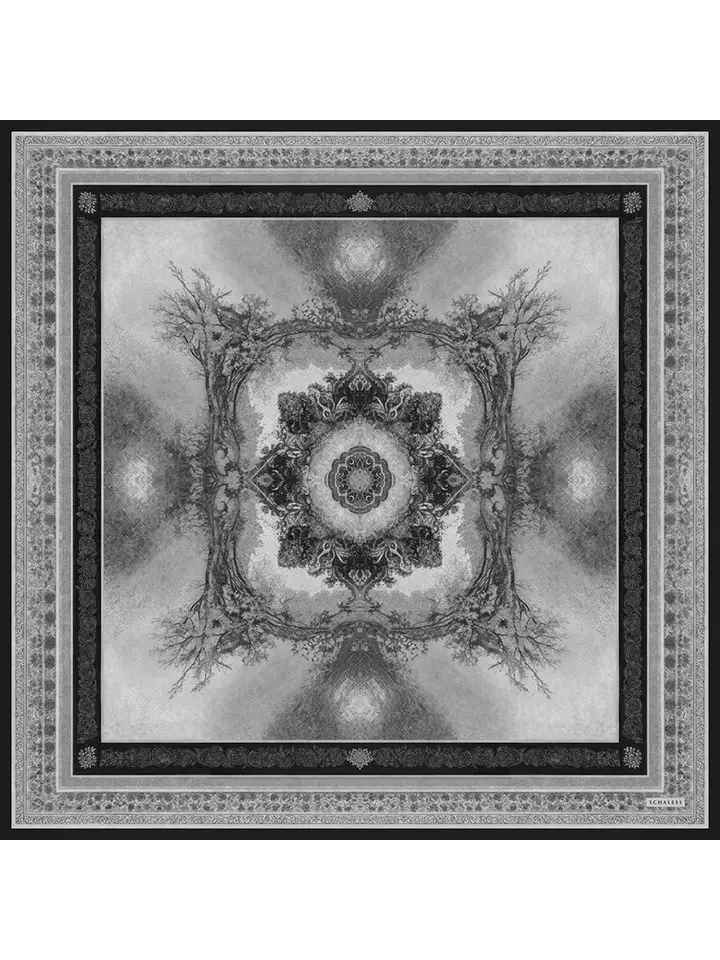 Schaless Efilia Gri Mandala Desenli Janjanlı Eşarp Resmi-4