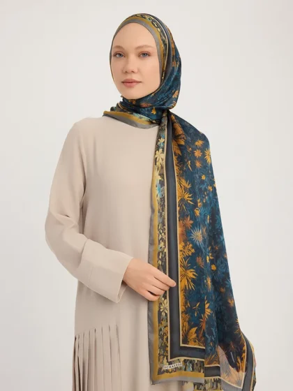 Schaless Aurora Gri Yaprak Desenli Janjanlı Şal Resmi