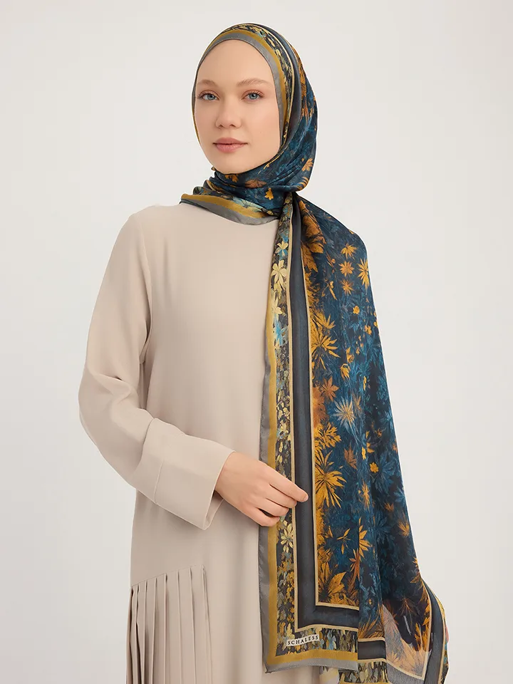 Schaless Aurora Gri Yaprak Desenli Janjanlı Şal Resmi