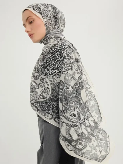 Schaless Efilia Gri Kalp Desenli Şal Resmi-2
