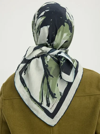 Schaless Vierra Haki Soyut Çiçek Desenli Viskon Eşarp Resmi-2