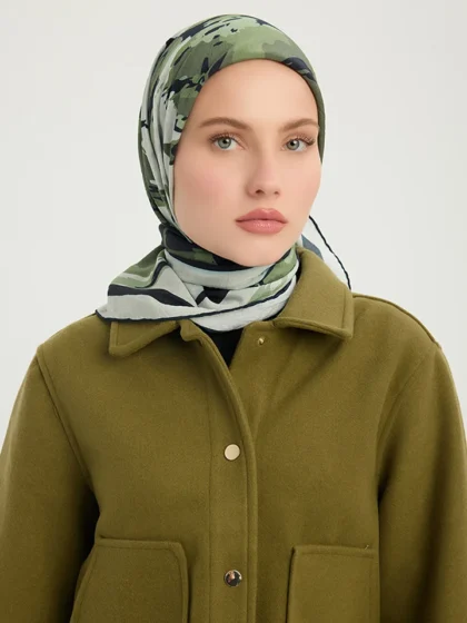 Schaless Vierra Haki Soyut Çiçek Desenli Viskon Eşarp Resmi