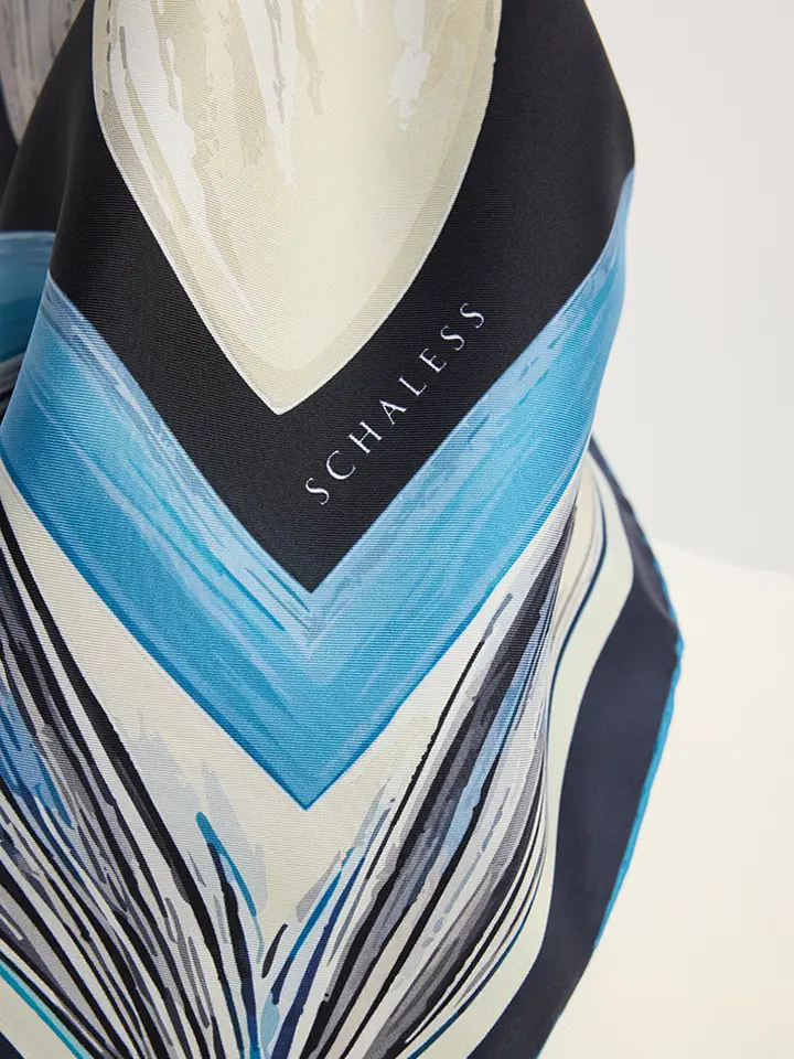 Schaless Serica İndigo Desenli %100 İpek Twill Eşarp Resmi-3