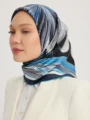 Schaless Serica İndigo Desenli %100 İpek Twill Eşarp Resmi
