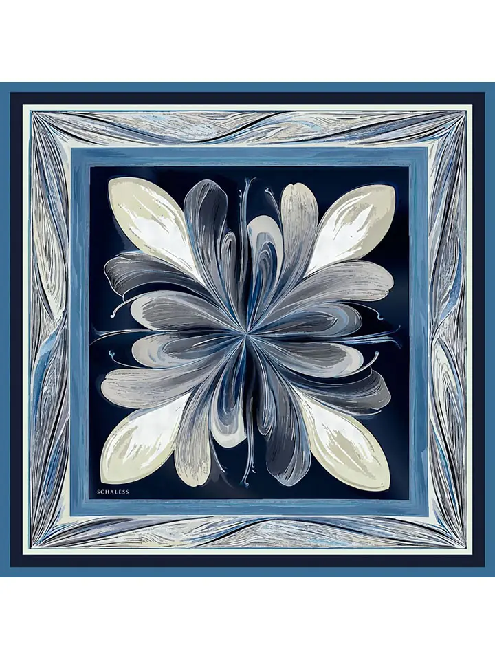 Schaless Serica İndigo Desenli %100 İpek Twill Eşarp Resmi-4