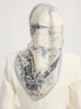 Schaless Serica İndigo Floral Desenli Twill İpek Eşarp Resmi-2