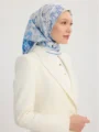 Schaless Serica İndigo Çiçek Desenli Twill İpek Eşarp Resmi