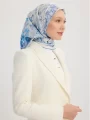 Schaless Serica İndigo Çiçek Desenli Twill İpek Eşarp Resmi