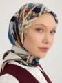 Schaless Serica İndigo Fayton Desenli Twill İpek Eşarp Resmi-1
