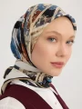 Schaless Serica İndigo Fayton Desenli Twill İpek Eşarp Resmi-1