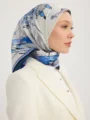 Schaless Serica İndigo Şehir Desenli Twill İpek Eşarp Resmi