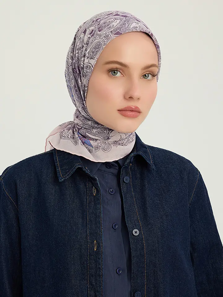 Schaless Efilia İndigo Kalp Desenli Eşarp Resmi
