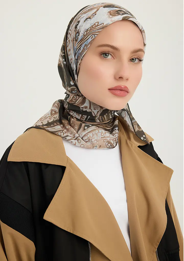 Schaless Efilia Kahverengi Paisley Desenli Janjanlı Eşarp Resmi