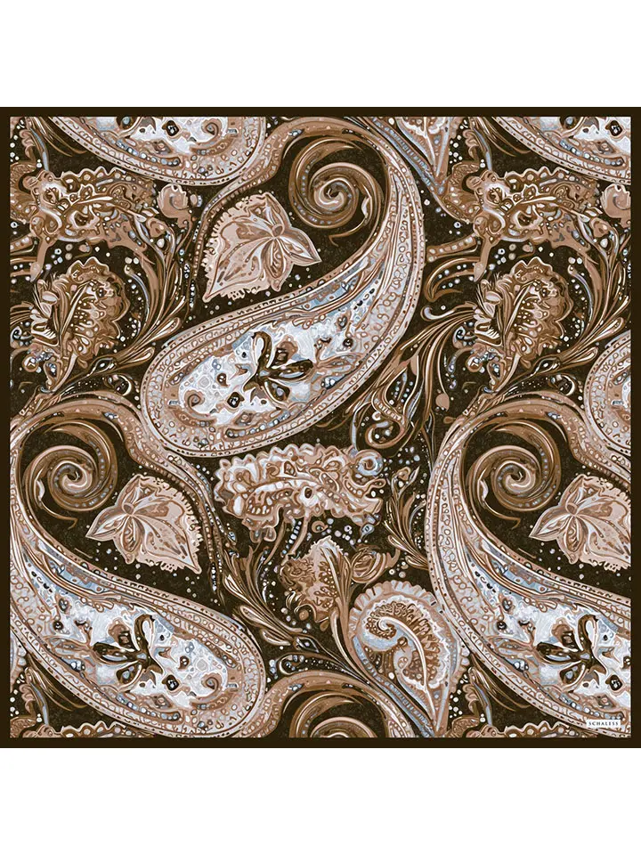 Schaless Efilia Kahverengi Paisley Desenli Janjanlı Eşarp Resmi-4