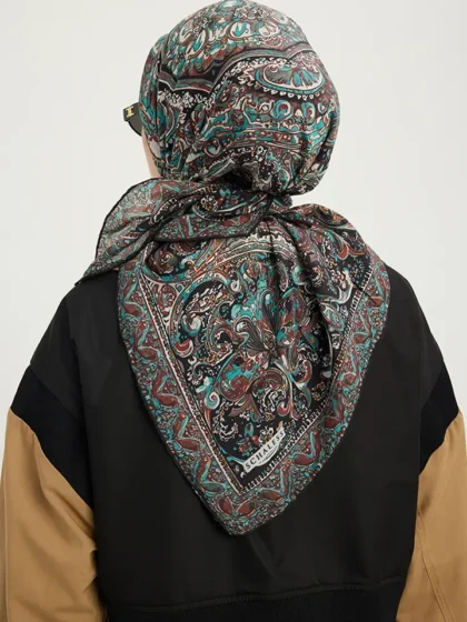 Schaless Vierra Kahverengi Desenli Viskon Eşarp Resmi-2