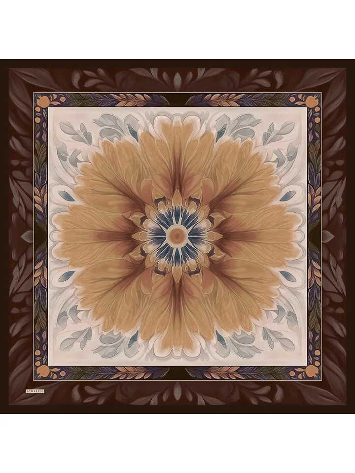 Schaless Aurora Kahverengi Desenli Janjanlı Eşarp Resmi-4