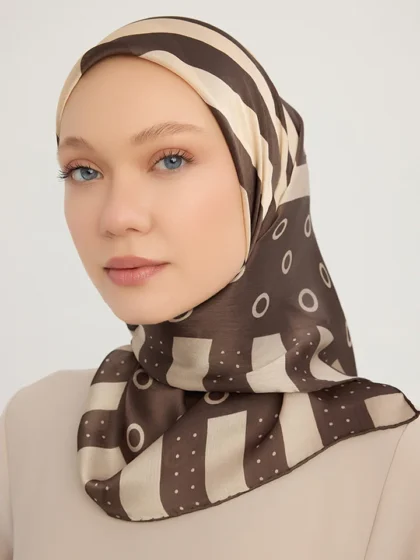 Schaless Aurora Gri Geometrik Desenli Janjanlı Eşarp-2