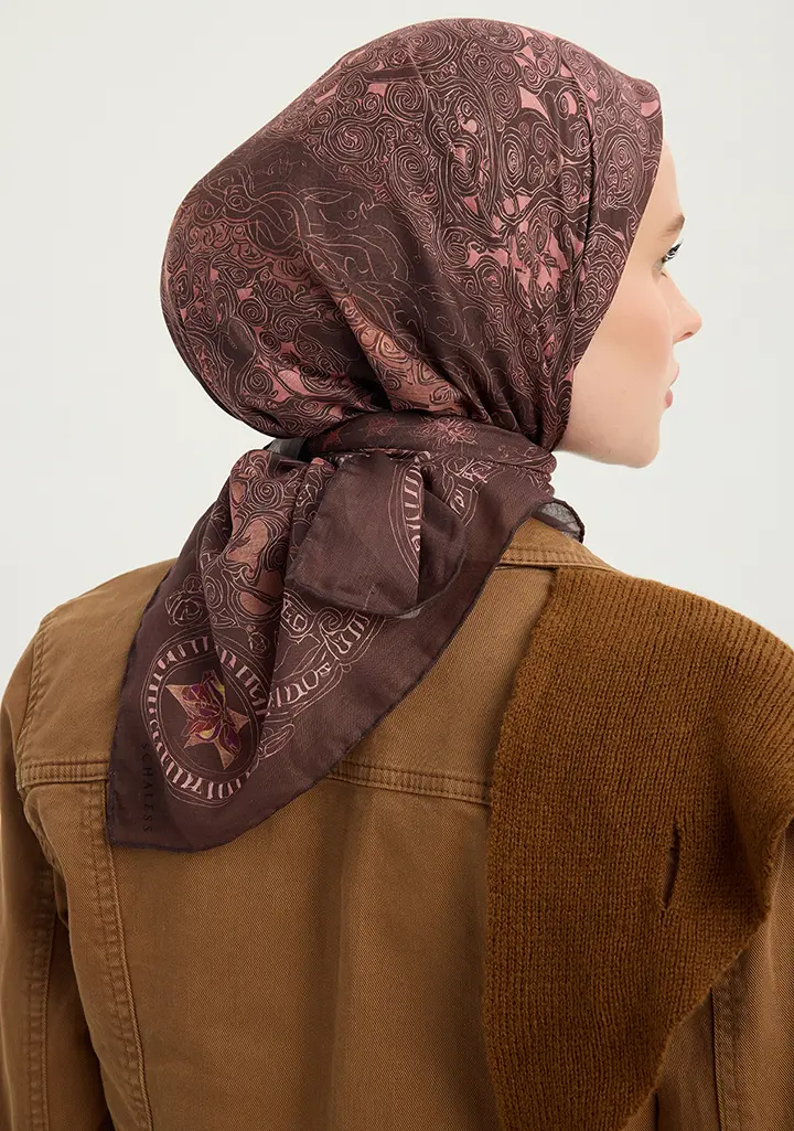 Schaless Efilia Kahverengi Kalp Desenli Eşarp Resmi-2