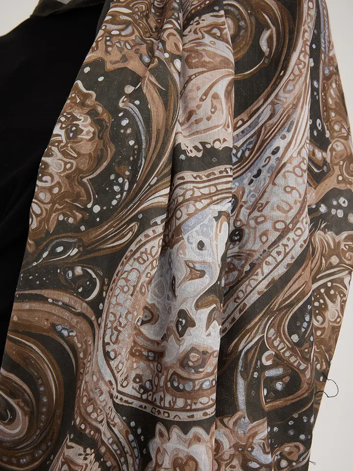 kahverengi-sal-24867-02-detay Schaless Efilia Kahverengi Paisley Desenli Şal Resmi-2