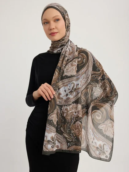 Schaless Efilia Kahverengi Paisley Desenli Şal Resmi