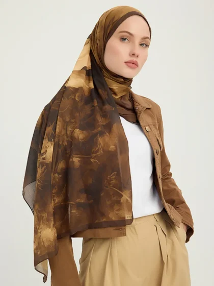 Schaless Efilia Kahverengi Monokrom Desenli Şal Resmi