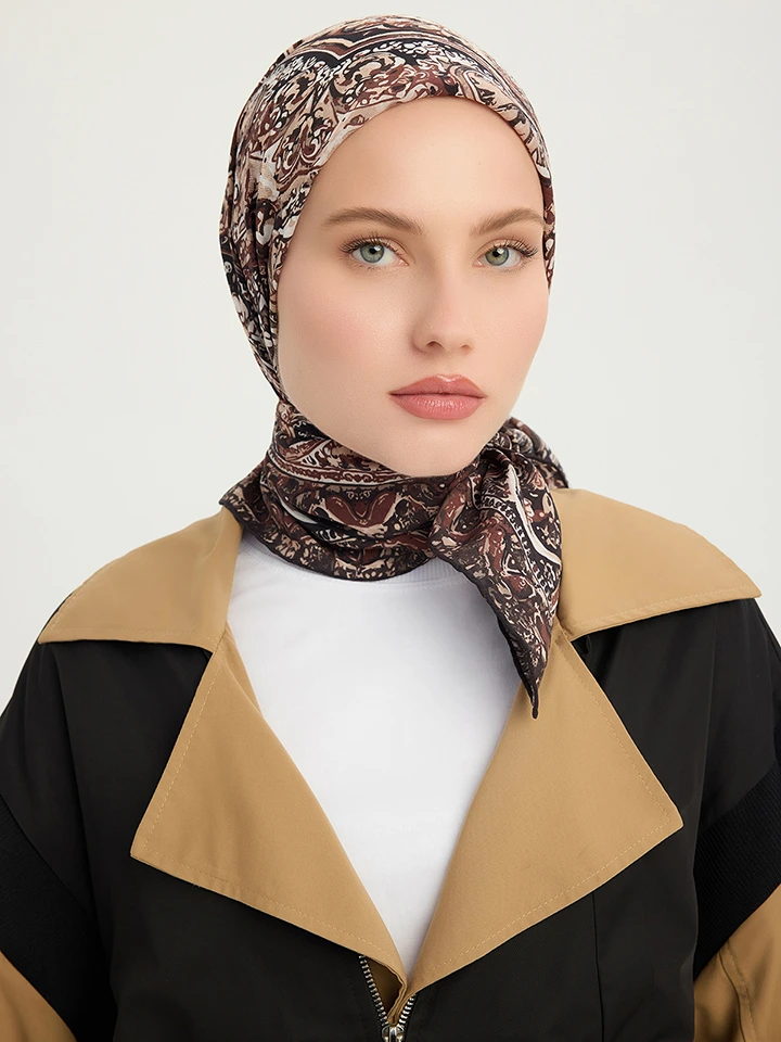 Schaless Vierra Kahverengi Desenli Viskon Eşarp Resmi