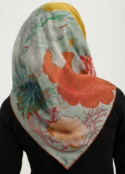 Schaless Efilia Kiremit Botanik Desenli Janjanlı Eşarp Resmi-2