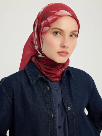 Schaless Efilia Kırmızı Monokrom Desenli Eşarp Resmi