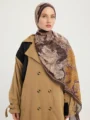 Schaless Efilia Koyu Kahve Botanik Desenli Şal Resmi-1