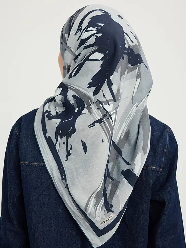 Schaless Vierra Lacivert Soyut Çiçek Desenli Viskon Eşarp Resmi-2
