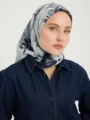 Schaless Vierra Lacivert Soyut Çiçek Desenli Viskon Eşarp Resmi
