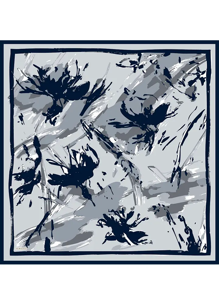 Schaless Vierra Lacivert Soyut Çiçek Desenli Viskon Eşarp Resmi-3