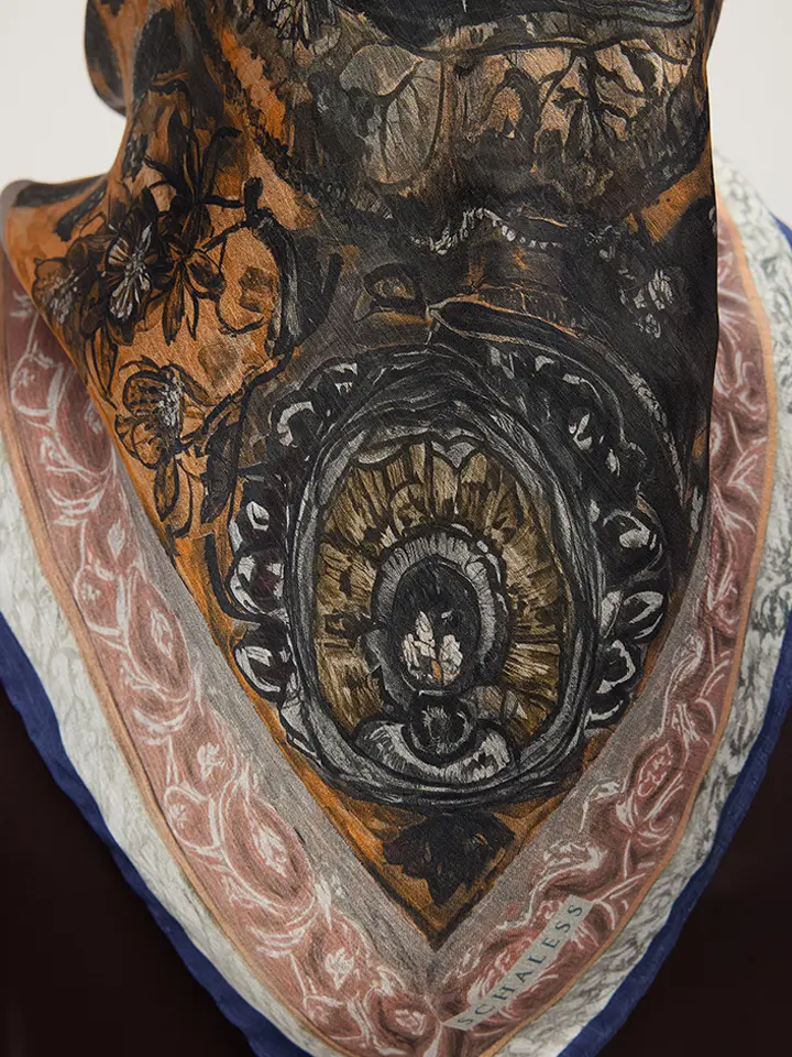 Schaless Aurora Lacivert Desenli Janjanlı Eşarp-3