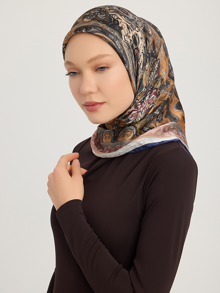 Schaless Aurora Lacivert Desenli Janjanlı Eşarp Resmi