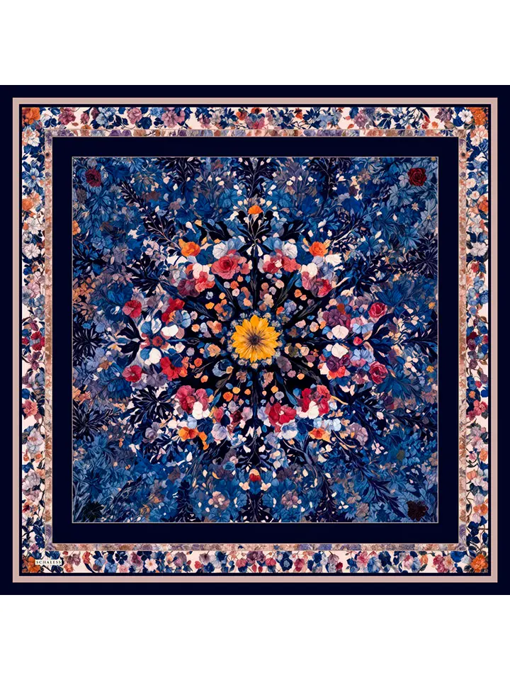 Schaless Aurora Lacivert Çiçek Desenli Janjanlı Eşarp Resmi-3