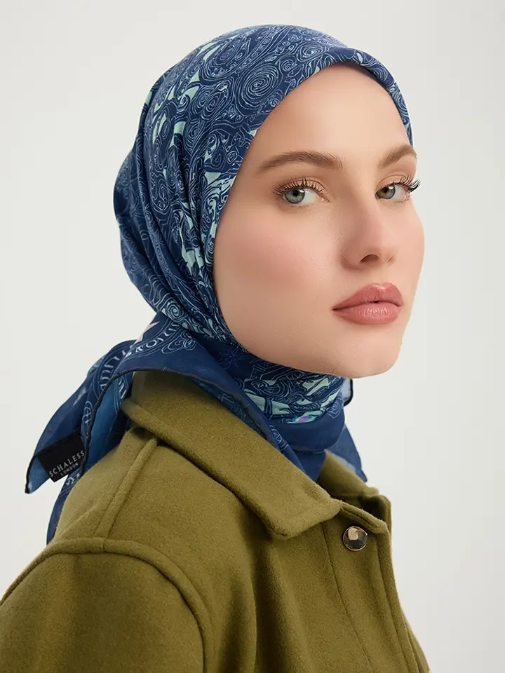 Schaless Efilia Lacivert Kalp Desenli Eşarp Resmi
