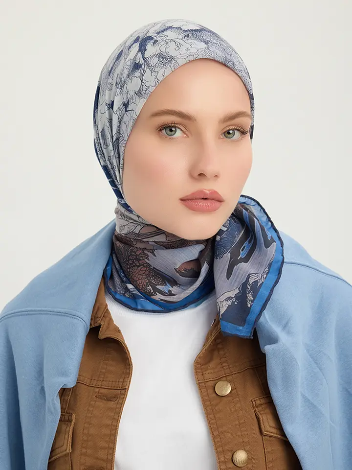Schaless Efilia Lacivert Orman Desenli Eşarp Resmi