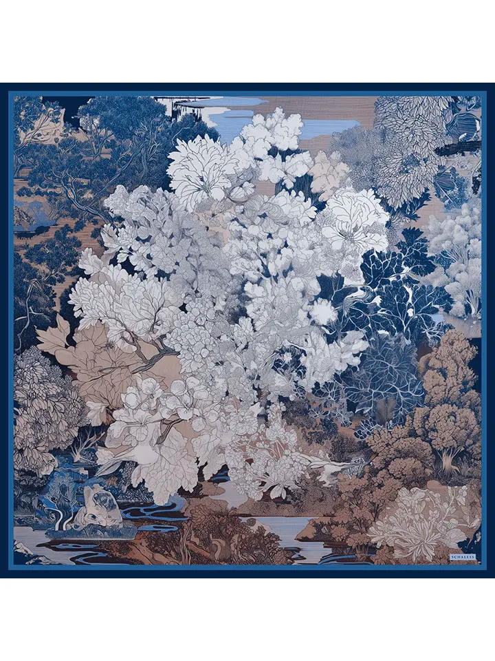 Schaless Efilia Lacivert Orman Desenli Eşarp Resmi-4