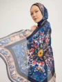 Schaless Aurora Lacivert Çiçek Desenli Janjanlı Şal Resmi