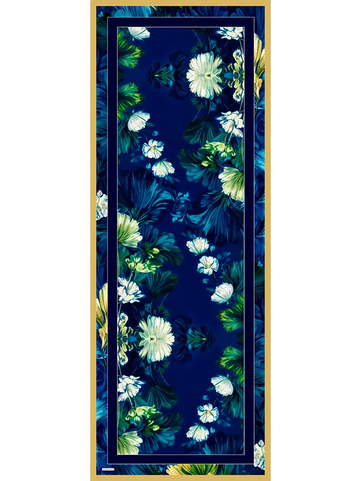 Schaless Aurora Lacivert Botanik Desenli Janjanlı Şal Resmi-3