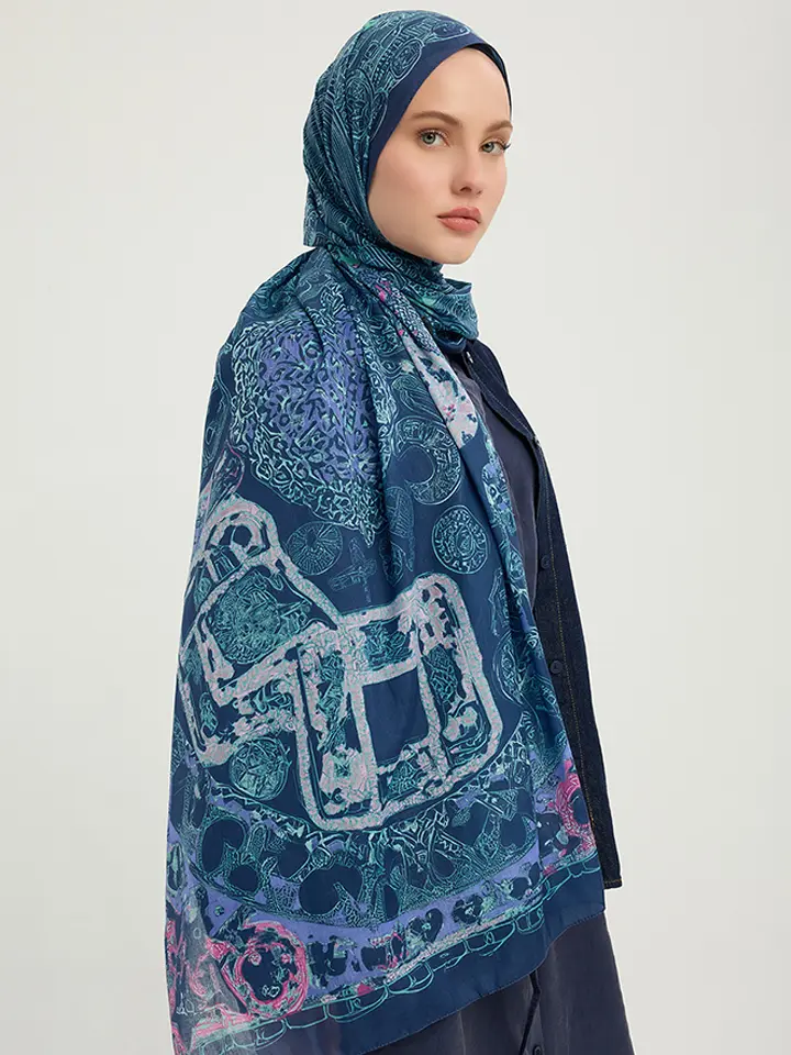 Schaless Efilia Lacivert Kalp Desenli Şal Resmi