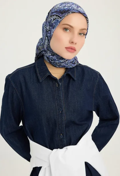 Schaless Vierra Lacivert Desenli Viskon Eşarp Resmi