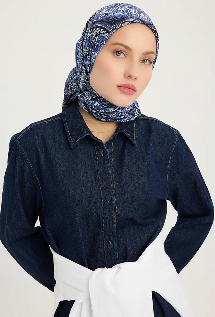 Schaless Vierra Lacivert Desenli Viskon Eşarp Resmi