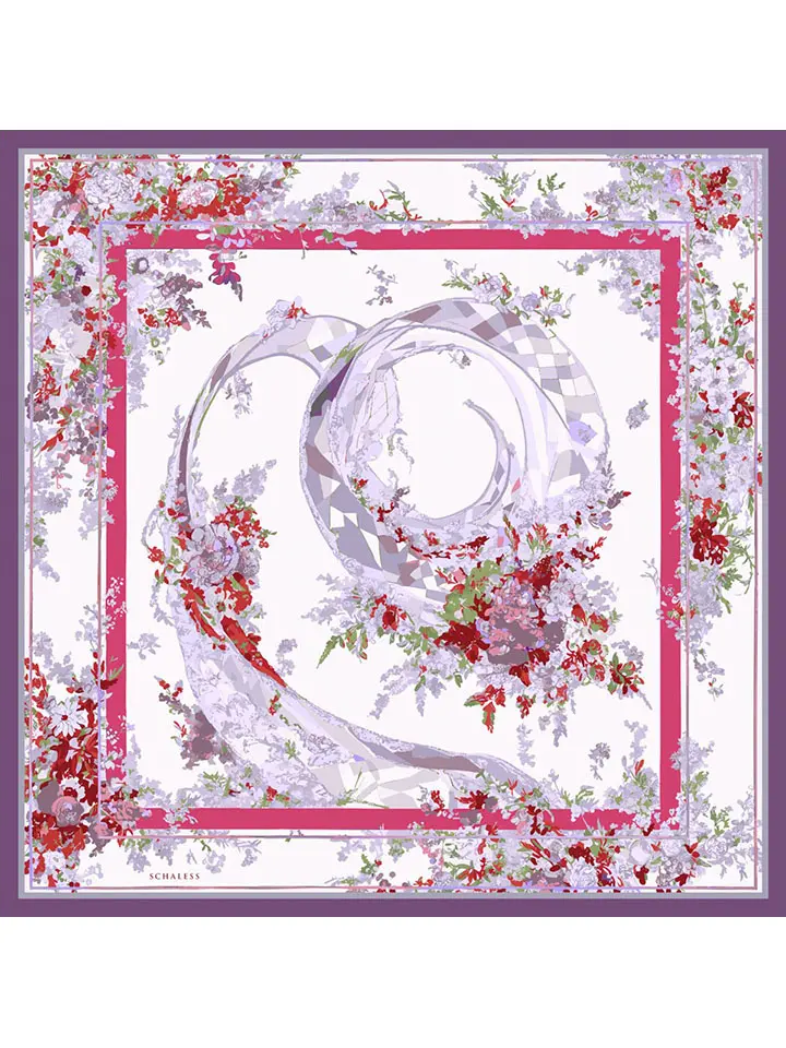 Schaless Serica Lila Floral Desenli Twill İpek Eşarp Resmi-3