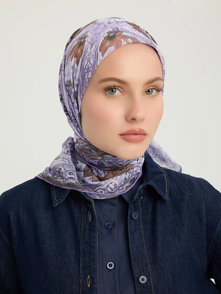 Schaless Efilia Lila Barok Desenli Janjanlı Eşarp Resmi
